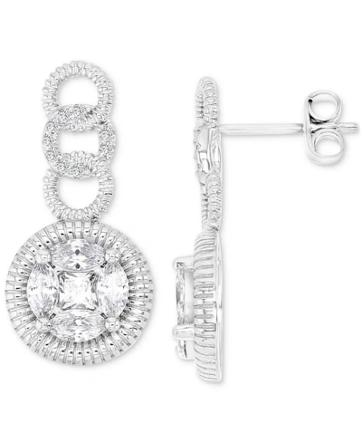 Macy's Cubic Zirconia Multi-cut Ridged Multi Circle Drop Earrings In Silver