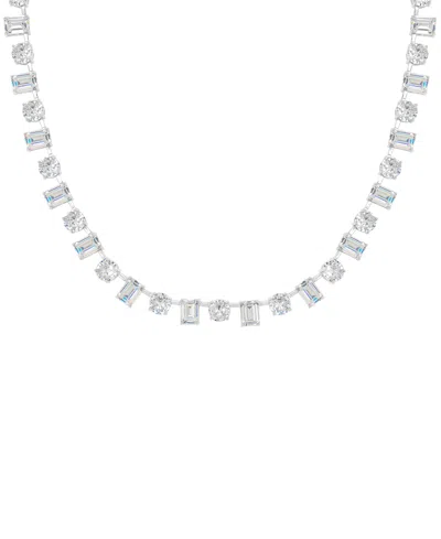 Macy's Cubic Zirconia Multi Shaped Tennis Necklace 18" In Fine Silver Plate