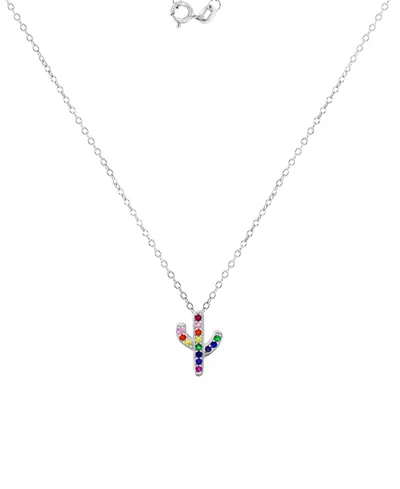 Macy's Cubic Zirconia Multicolor Cactus 18" Pendant Necklace In Silver