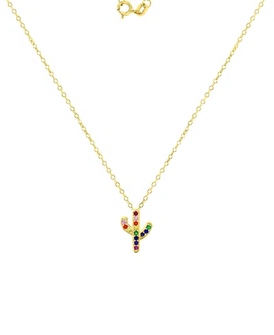 Macy's Cubic Zirconia Multicolor Cactus 18" Pendant Necklace In Yellow