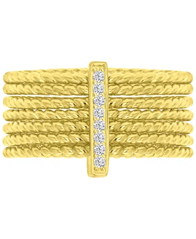 Macy's Cubic Zirconia Multilayer Textured Statement Ring In 14k Gold-plated Sterling Silver
