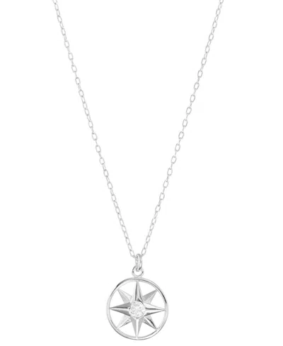 Macy's Cubic Zirconia Openwork Compass Pendant Necklace, 16" + 2" Extender In Silver