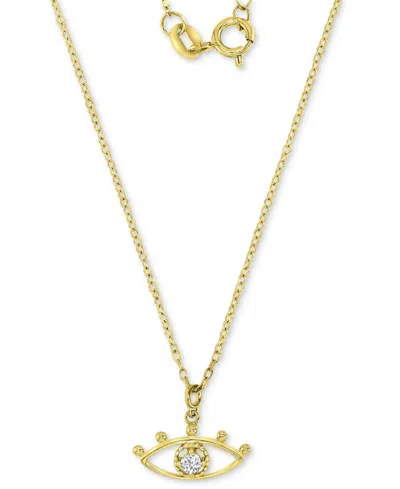 Macy's Cubic Zirconia Openwork Evil Eye Pendant Necklace In 14k Gold-plated Sterling Silver, 16" + 2" Exten