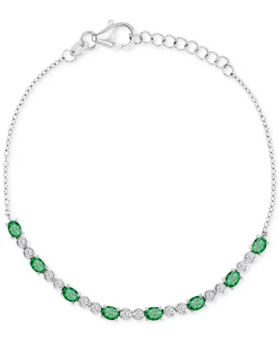 Macy's Cubic Zirconia Oval & Bezel Chain Link Bracelet In Green