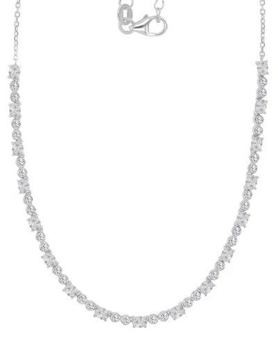 Macy's Cubic Zirconia Oval & Round Tennis Necklace, 18" + 2" Extender In Silver