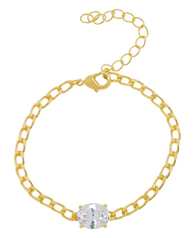 Macy's Cubic Zirconia Oval Chain Link Bracelet In 14k Gold Plated