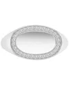 Macy's Cubic Zirconia Oval Halo Polished Signet Ring In Sterling Silver In Silver