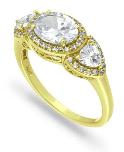 Macy's Cubic Zirconia Oval With Tanzanite Cz Accents 3 Stone Ring In 18k Gold Plate