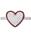 MACY'S CUBIC ZIRCONIA PAVE & ENAMEL FRAME HEART RING IN STERLING SILVER