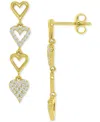 MACY'S CUBIC ZIRCONIA PAVE & POLISHED HEARTS LINEAR DROP EARRINGS