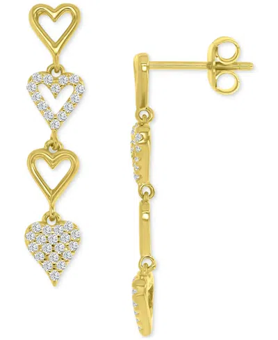 Macy's Cubic Zirconia Pave & Polished Hearts Linear Drop Earrings In Gold