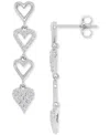 MACY'S CUBIC ZIRCONIA PAVE & POLISHED HEARTS LINEAR DROP EARRINGS