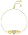Macy's Cubic Zirconia Pave & Polished Triple Heart Chain Link Bolo Bracelet In Gold