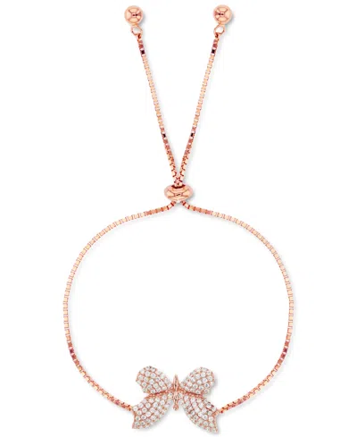 Macy's Cubic Zirconia Pave Butterfly Bolo Bracelet In 14k Rose Gold Over Sterling Silver
