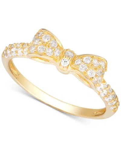 Macy's Cubic Zirconia Pave Dainty Bow Ring In 14k Gold-plated Sterling Silver