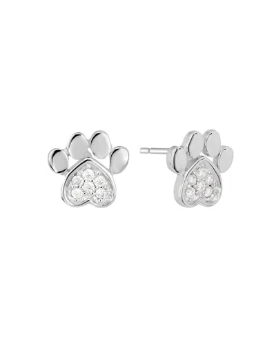 Macy's Cubic Zirconia Pave Dog Paw Stud Earrings In Silver