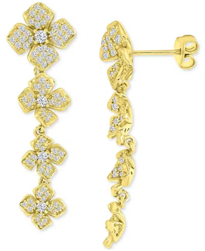 Macy's Cubic Zirconia Pave Flower Drop Earrings In 14k Gold-plated Sterling Silver