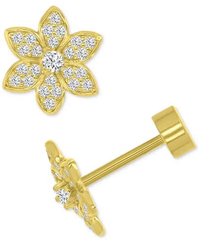 Macy's Cubic Zirconia Pave Flower Stud Earrings In 14k Gold-plated Sterling Silver