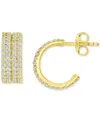 MACY'S CUBIC ZIRCONIA PAVE FOUR ROW EXTRA SMALL HUGGIE HOOP EARRINGS, 0.49"