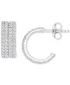 MACY'S CUBIC ZIRCONIA PAVE FOUR ROW EXTRA SMALL HUGGIE HOOP EARRINGS, 0.49"