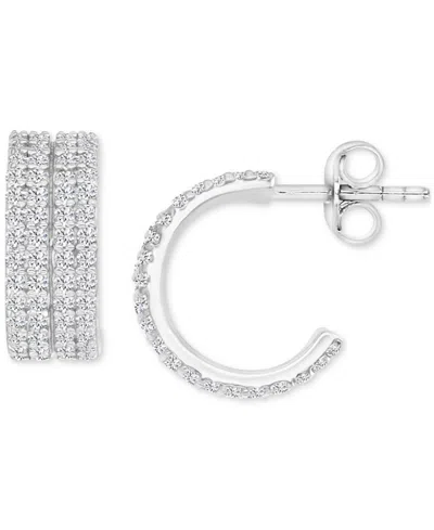 Macy's Cubic Zirconia Pave Four Row Extra Small Huggie Hoop Earrings, 0.49" In Silver