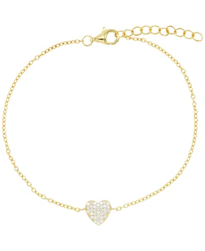 Macy's Cubic Zirconia Pave Heart Cable Link Bracelet In Gold