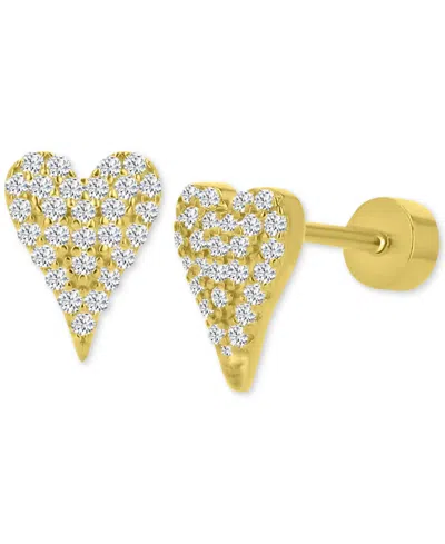 Macy's Cubic Zirconia Pave Heart Stud Earrings In 14k Gold-plated Sterling Silver
