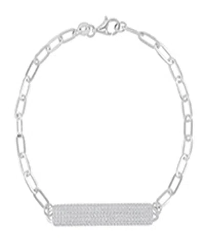 Macy's Cubic Zirconia Pave Id Bracelet In Rhodium Over Sterling Silver In Orange