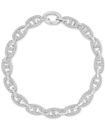 Macy's Cubic Zirconia Pave Mariner Link Chain Bracelet In Silver