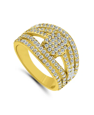 Macy's Cubic Zirconia Pave Multi Row Ring With Disc Center In Silver Plate In Gold