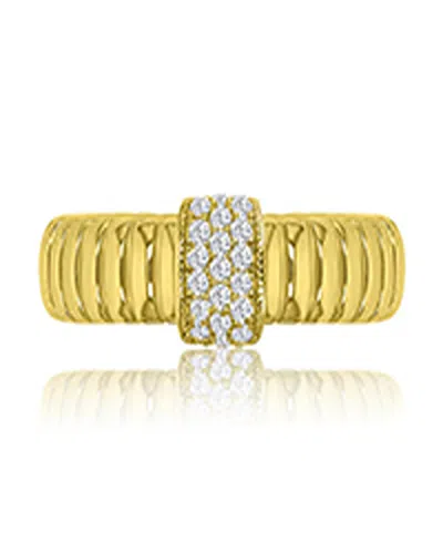 Macy's Cubic Zirconia Pave Ribbed Ring In 14k Yellow Gold Over Sterling Silver In Orange