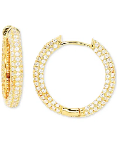 Macy's Cubic Zirconia Pave Small Earrings In 14k Gold-plated Sterling Silver, 0.79"