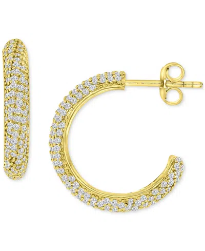 Macy's Cubic Zirconia Pave Small Hoop Earrings In 14k Gold-plated Sterling Silver, 0.79"