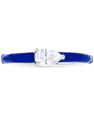 Macy's Cubic Zirconia Pear & Hand-painted Enamel Ring In Sterling Silver In Blue