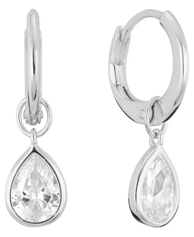 Macy's Cubic Zirconia Pear Drop Huggie Hoop Earrings In Silver