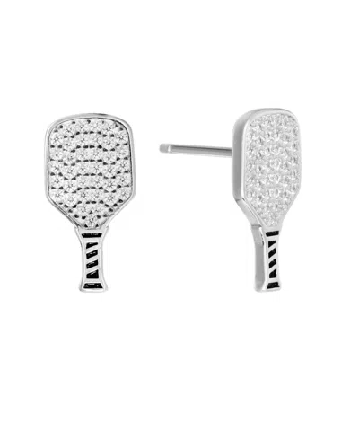 Macy's Cubic Zirconia Pickleball Paddle Stud Earrings In Silver