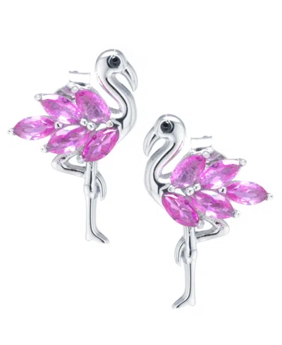 Macy's Cubic Zirconia Pink Flamingo Stud Earrings In Sterling Silver