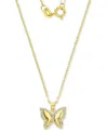 Macy's Cubic Zirconia Polished Butterfly 18" Pendant Necklace In 14k Gold-plated Sterling Silver In Gold