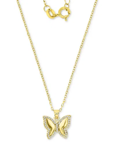 Macy's Cubic Zirconia Polished Butterfly 18" Pendant Necklace In 14k Gold-plated Sterling Silver