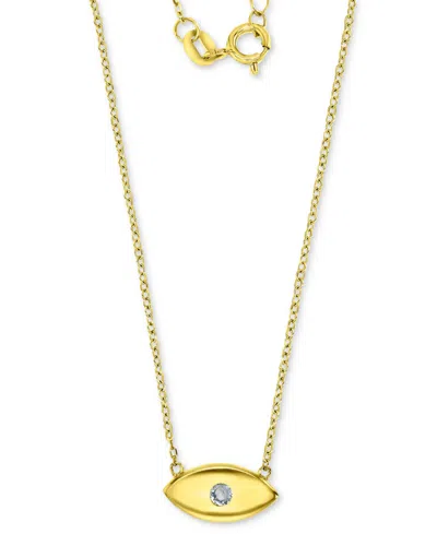 Macy's Cubic Zirconia Polished Evil Eye Pendant Necklace In 14k Gold-plated Sterling Silver, 16" + 2" Exten