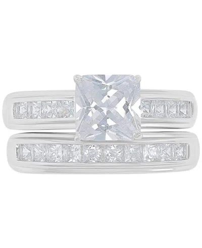 Macy's Cubic Zirconia Princess Cut Channel Bridal Set In Sterling Silver