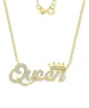 Macy's Cubic Zirconia Queen & Crown Pendant Necklace In 14k Gold-plated Sterling Silver, 16" + 2" Extender In Gold