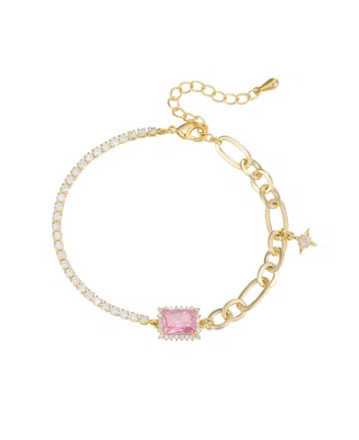 Macy's Cubic Zirconia Rectangle Half Design Bracelet In Gold