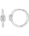 Macy's Cubic Zirconia Rectangular Bezel Polished Small Hoop Earrings, 0.61" In Silver