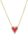 Macy's Cubic Zirconia Red Enamel Heart Pendant Necklace In 14k Gold-plated Sterling Silver, 16" + 2" Extend In Red