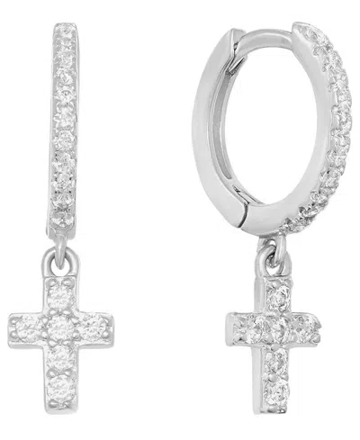 Macy's Cubic Zirconia Religious Cross Charm Dangle Huggie Hoop Earrings In Orange