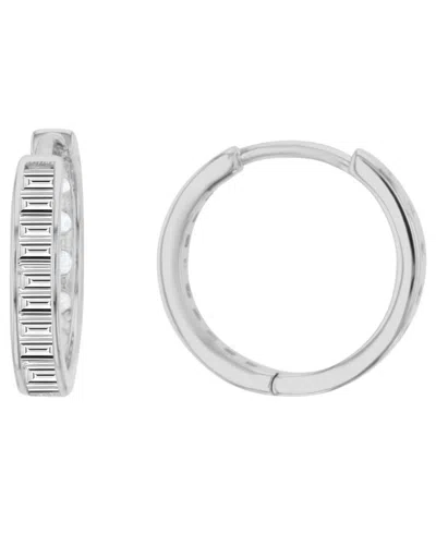 Macy's Cubic Zirconia Rhodium-plated Sterling Silver Small Huggie Hoop Earrings
