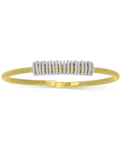 Macy's Cubic Zirconia Rondelle Woven Link Cuff Bracelet In Gold