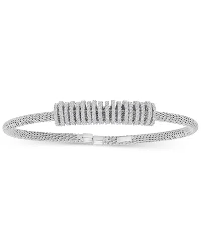 Macy's Cubic Zirconia Rondelle Woven Link Cuff Bracelet In Silver