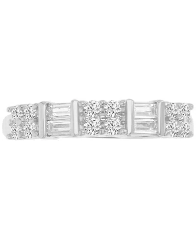 Macy's Cubic Zirconia Round & Baguette Band In Sterling Silver